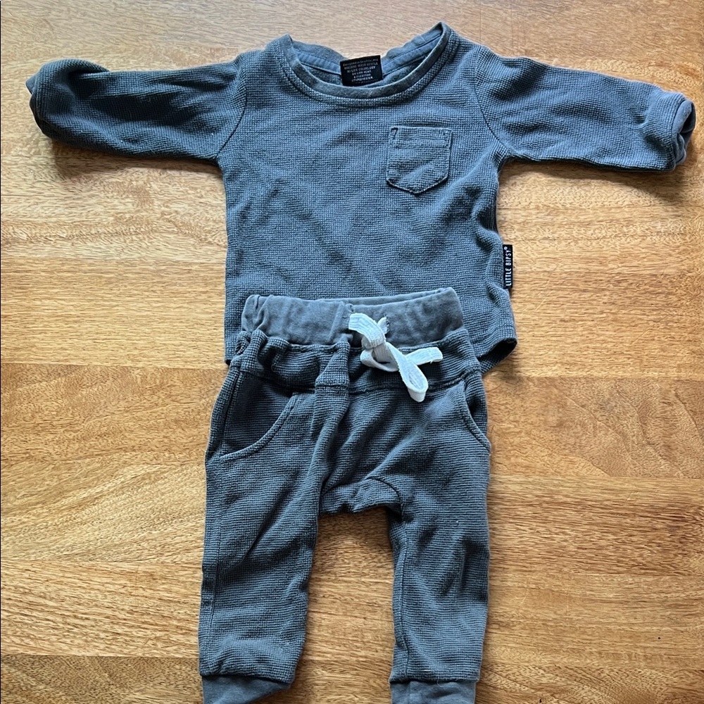 Little Bipsy Grayish blue Kids Matching waffle set size 6-12 months